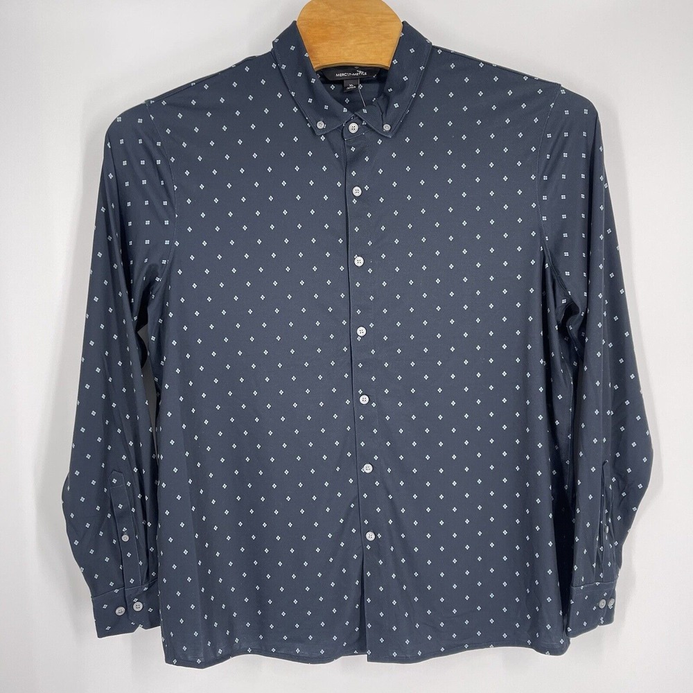 Mercer + Mettle Mens Long Sleeve Button Down Shirt Blue Size‎ XL Stretch Comfort